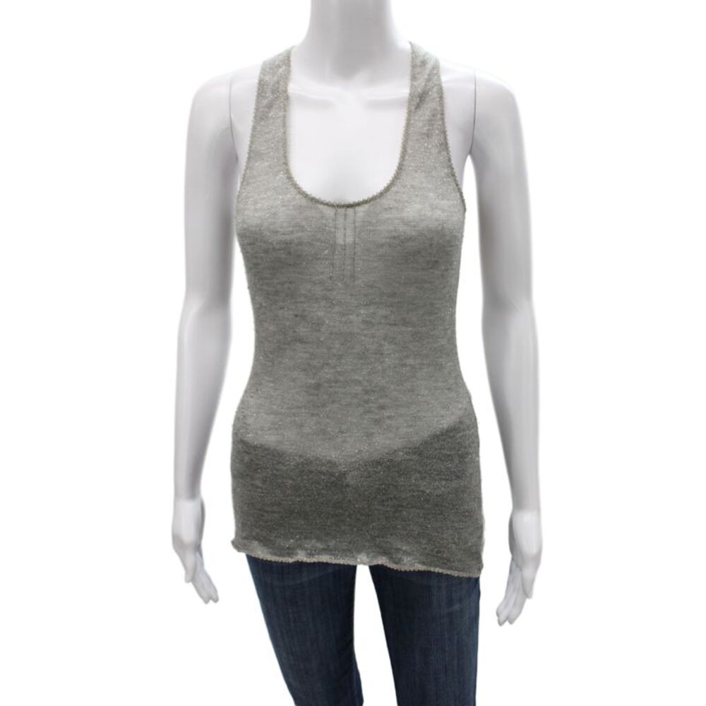 Chanel Women Scoop Neck Sleeveless Pullover Sweater Gray Cashmere Size 42